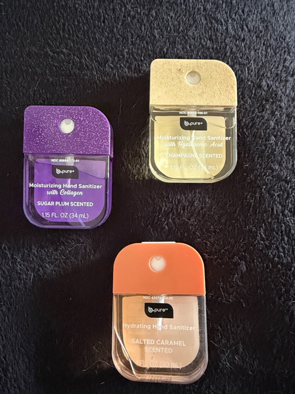b.pure Moisturizing Pocket Hand Sanitizers - Purple, Gold, Orange